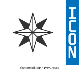 Grey Wind rose icon isolated on white background. Compass icon for travel. Navigation design.  Vector