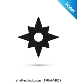 Icono de rosa del viento gris aislado en fondo blanco. Icono de brújula para viajar. Diseño de navegación.  Vector