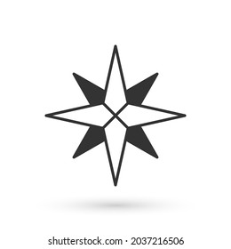 Grey Wind rose icon isolated on white background. Compass icon for travel. Navigation design.  Vector