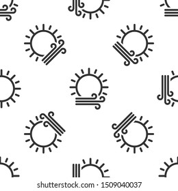 Grey Wind and sun icon isolated seamless pattern on white background. Windy weather.  Vector Illustration