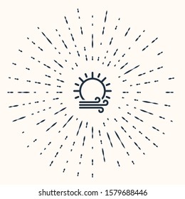 Grey Wind and sun icon isolated on beige background. Windy weather. Abstract circle random dots. Vector Illustration