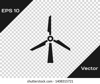 Grey Wind turbine icon isolated on transparent background. Wind generator sign. Windmill silhouette. Windmill for electric power production. Vector Illustration