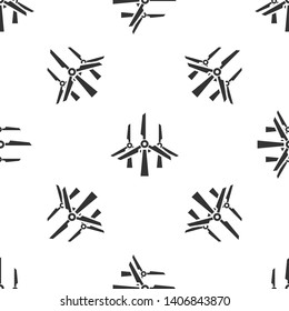Grey Wind turbines icon isolated seamless pattern on white background. Wind generator sign. Windmill silhouette. Windmills for electric power production. Vector Illustration