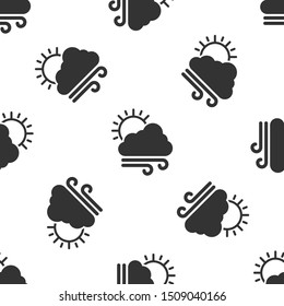 Grey Windy weather icon isolated seamless pattern on white background. Cloud with sun and wind.  Vector Illustration