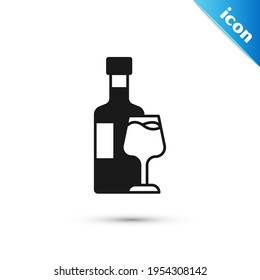 Grey Wine bottle with glass icon isolated on white background.  Vector