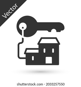 Grey Winning house with key icon isolated on white background.  Vector