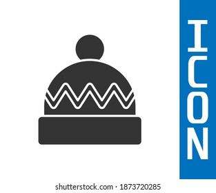 Grey Winter hat icon isolated on white background.  Vector