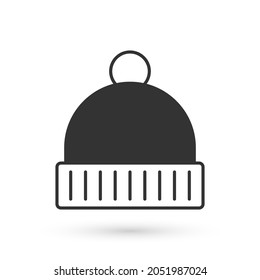 Grey Winter hat icon isolated on white background.  Vector