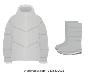 Grey winter jacket and boots. vector illustration