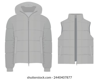 Grey winter vest and jacket. vector illustration