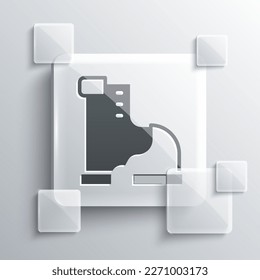 Grey Winter warm boot icon isolated on grey background. Waterproof rubber boot. Square glass panels. Vector