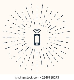 Grey Wireless smartphone icon isolated on beige background. Abstract circle random dots. Vector
