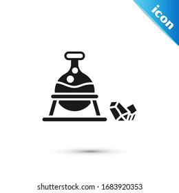 Grey Witch cauldron and magic stone icon isolated on white background.  Vector Illustration