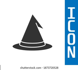 Grey Witch hat icon isolated on white background. Happy Halloween party.  Vector