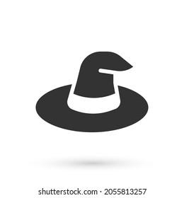 Grey Witch hat icon isolated on white background. Happy Halloween party.  Vector