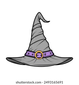 A grey witch's hat. A Halloween accessory. Witch Clothes