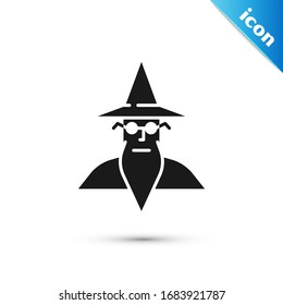 Grey Wizard warlock icon isolated on white background.  Vector Illustration