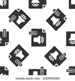 Grey WMA file document. Download wma button icon isolated seamless pattern on white background. WMA file symbol. Wma music format sign.  Vector Illustration