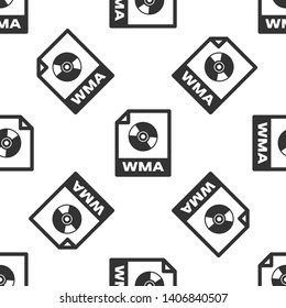 Grey WMA file document icon. Download wma button icon isolated seamless pattern on white background. WMA file symbol. Wma music format sign. Vector Illustration