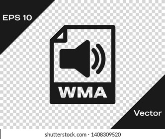 Grey WMA file document icon. Download wma button icon isolated on transparent background. WMA file symbol. Wma music format sign. Vector Illustration