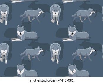 Grey Wolf Cartoon Grey Background Seamless Wallpaper