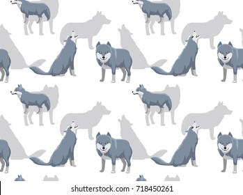 Grey Wolf Cartoon White Background Seamless Wallpaper