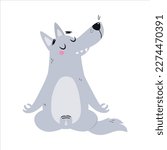 Grey Wolf Character with Pointed Muzzle Sitting in Yoga Pose and Meditating Vector Illustration
