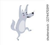 Grey Wolf Character with Pointed Muzzle Threatening Vector Illustration