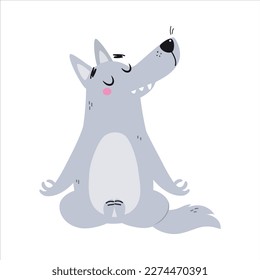 Grey Wolf Character with Pointed Muzzle Sitting in Yoga Pose and Meditating Vector Illustration