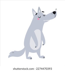 Grey Wolf Character with Pointed Muzzle Walking with Sad Face Vector Illustration