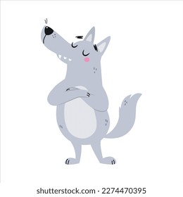 Grey Wolf Character with Pointed Muzzle Standing with Grumpy Face Vector Illustration