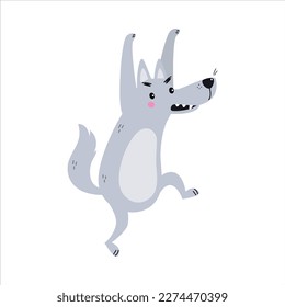 Grey Wolf Character with Pointed Muzzle Threatening Vector Illustration