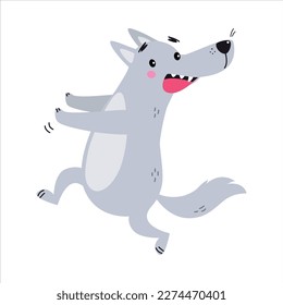 Grey Wolf Character with Pointed Muzzle Escaping Feeling Scared Vector Illustration