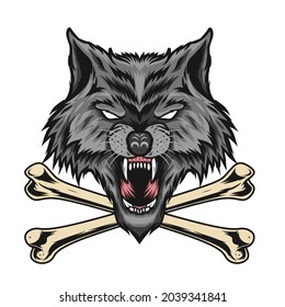 grey wolf with crossbone illustration