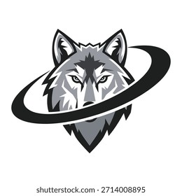 Mascota de cabeza de lobo gris con elemento de anillo cósmico