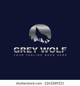 Grey Wolf Logo with Silver Metal Color Effect 