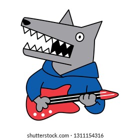 grey wolf playing guitar