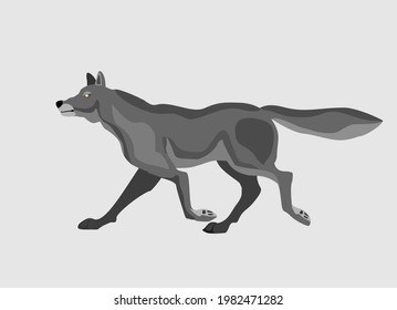 Grey Wolf Running . Powerfull Of A Dangerous Predator Animal. A Wild  Animal With Gray Fur. Side View. Vector Illustration Isolated On  White 