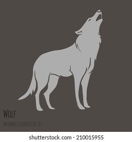 Grey Wolf Silhouette on brown background. vector illustration