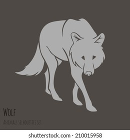 Grey Wolf Silhouette on brown background. vector illustration