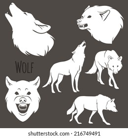 Grey Wolf Silhouette on brown background. vector illustration