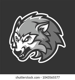 grey wolf/dog with angry face modern mascot logo template for sport/e-sport team