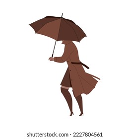 Grey Woman Covering Under Umbrella Trying to Escape from Danger of Nuclear Catastrophe Vector Illustration