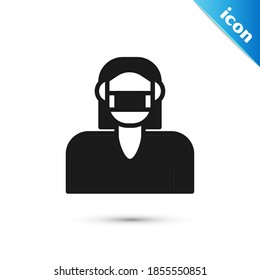 Grey Woman face in a medical protective mask icon isolated on white background. Quarantine.  Vector