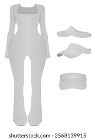 Grey woman jumpsuit and visor cap. vector illustration