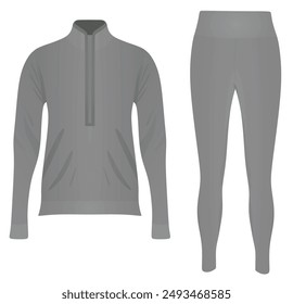 Grey woman long neck t shirt and leggings. vector