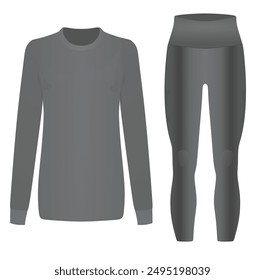 Grey woman o neck t shirt and leggings. vector