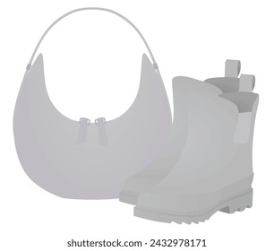 Grey women boots and handbag. vector illustration