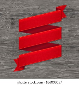 Grey Wood Board With Red Ribbon, With Gradient Mesh, Vector Illustration