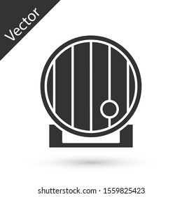 Grey Wooden barrel icon isolated on white background. Alcohol barrel, drink container, wooden keg for beer, whiskey, wine.  Vector Illustration